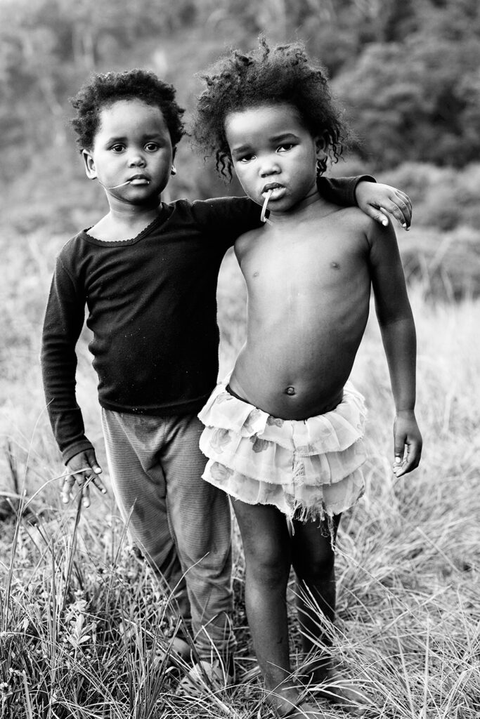 Black and white portrait, African kids