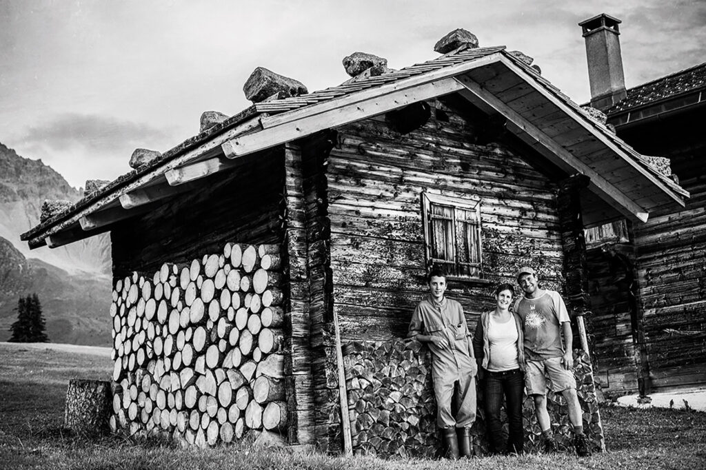 Photo of a local family of the Walser people, living in Medergen, Swiss Alps