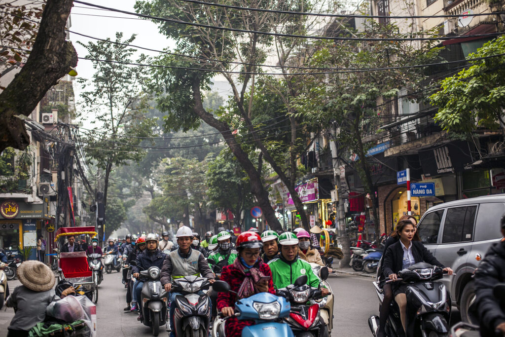 Photo of the motorbike traffic in the Old Quarter Hanoi, travel photography prints for sale