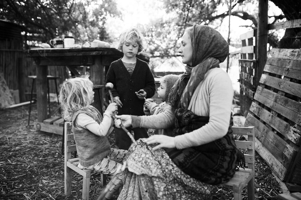 Picture of alternative lifestyle family roasting marshmallows