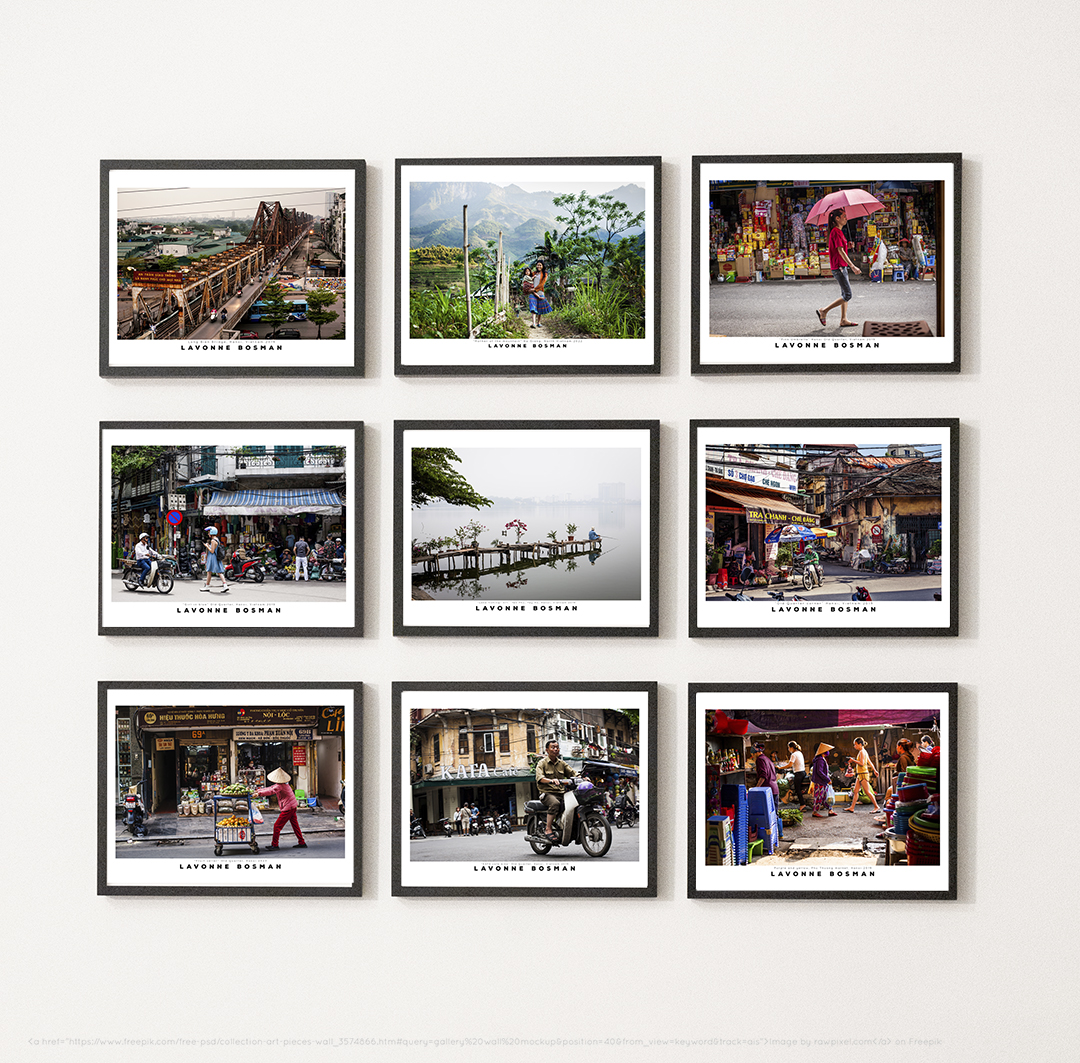 A Vietnam travel wall gallery showcasing photography of Lavonne Bosman